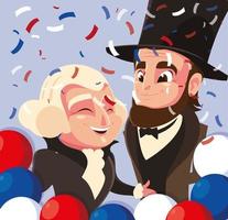 cartoon van presidenten george washington en abraham lincoln, president dag vector