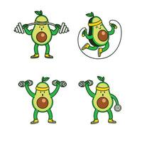 avocado training schattig karakter illustratie reeks verzameling vector