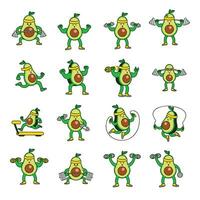 avocado training schattig karakter illustratie reeks verzameling vector