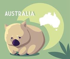 wombat met kaart van Australië op de achtergrond vector