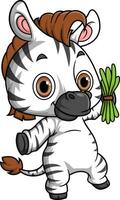 tekenfilm schattig baby zebra Holding gras vector
