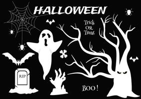 reeks halloween elementen vector illustratie met divers soorten van dingen Leuk vinden geesten, pompoenen, schedels, snoepjes en meer tekenfilm achtergrond Sjablonen
