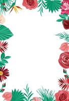 bloemen grens met roos decoratie en tropisch bladeren vector