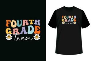 4e rang team retro groovy Dames gelukkig eerste dag van school- t-shirt vector