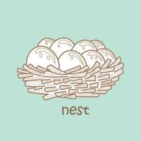 alfabet n voor nest woordenschat school- les tekenfilm digitaal postzegel schets vector