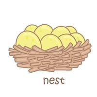 alfabet n voor nest woordenschat school- les tekenfilm illustratie vector clip art sticker