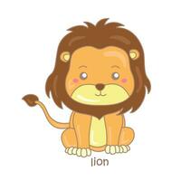 alfabet l voor leeuw woordenschat school- les tekenfilm illustratie vector clip art sticker