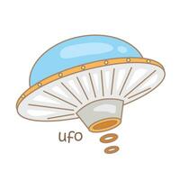 alfabet u voor ufo woordenschat school- les tekenfilm illustratie vector clip art sticker