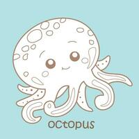 alfabet O voor Octopus woordenschat school- les tekenfilm digitaal postzegel schets vector