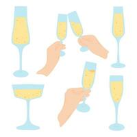 reeks van bril met Champagne. vector illustratie. verzameling van borrelen bril van Champagne. vlak stijl.