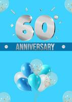 verjaardag viering folder zilver getallen helder achtergrond met ballonnen 60 vector