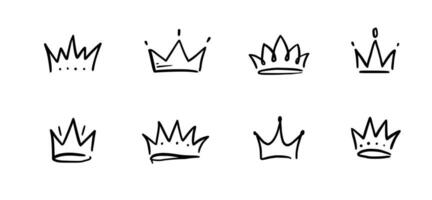 tekening kroon hand- getrokken set. tekening prinses kroon, koningin tiara. lijn schetsen Koninklijk element. koningin, koning hand- getrokken gemakkelijk ontwerp element. geïsoleerd vector