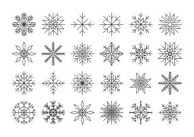 sneeuwvlok dun zwart lijn pictogrammen sneeuw groot vector reeks