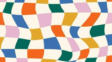 groovy geruit kleurrijk achtergrond. abstract gedraaid schaakbord retro vector patroon. wijnoogst trippy ontwerp in jaren 70-80 hippie stijl. psychedelisch stromen rooster