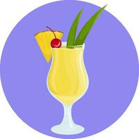 tropisch cocktail pina colada. helder, sappig drinken met ananas en kers. vector illustratie.