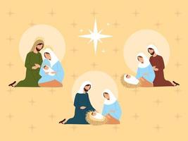 kerststal, verschillende heilige familie samen kribbe scene vector