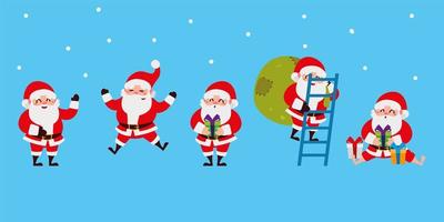 kerst kerstman set pictogrammen met ladder, geschenken viering vector