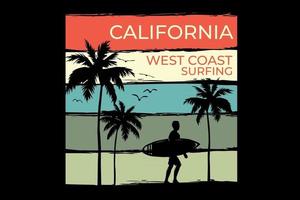 t-shirt californië strand westkust surfen retro vintage stijl ontwerp vector