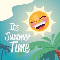 zomervakantie reizen, happy sun cartoon palmen vector