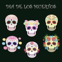 dag van de doden, suikerschedels decoratie bloemen Mexicaans feest vector