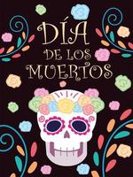 dag van de doden, decoratieve bloemen in schedel Mexicaanse viering vector
