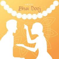 happy bhai dooj met Indiase vrouw en man silhouet met bloemen vector design