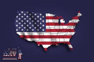 kaart van de verenigde staten van amerika en wapperende vlag. 4 juli onafhankelijkheidsdag concept. vector