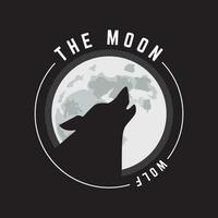 wolf silhouet en vol maan logo vector illustratie sjabloon