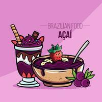 acai kop en kom met fruit braziliaans voedsel vector