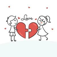 gelukkig paar illustratie schattig paar meisje en jongen paar in liefde hart vector