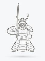 schets samurai krijger vector