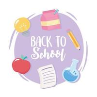 terug naar school, appelpapier potlood basisonderwijs cartoon banner vector