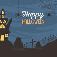 happy halloween, kasteel begraafplaats kruisen en vleermuizen trick or treat feestviering vector