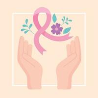 borstkanker bewustzijn handen roze lint bloemen decoratie vector design