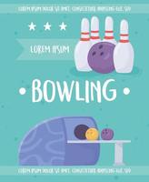 bowlingmachine ballen en pinnen spel recreatieve sport poster vector