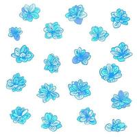 vector kleurrijke set met blauwe Lentebloemen. clip-art elementen voor briefkaart, banner, t-shirt print, uitnodiging, wenskaart, poster