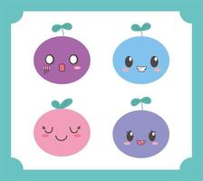 kawaii fruit grappige verschillende gezichten cartoon expressie vector