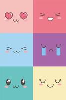 kawaii gelaatsuitdrukking schattig emoticon tekenfilm tekenset vector