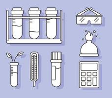 scheikunde wetenschap reageerbuizen thermometer brander en glazen, lijnstijl vector