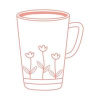 thee- en koffiekopje met bedrukte bloemen pictogram lijnstijl vector