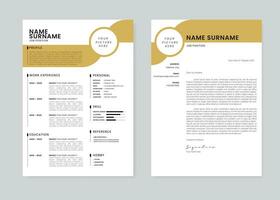 minimalistische CV hervat en Hoes brief ontwerp sjabloon. leerplan vitae schoon en Doorzichtig professioneel modern ontwerp. elegant minimalistische elementen en pictogrammen met goud en wit kleur - vector sjabloon.