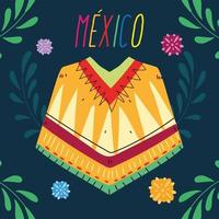 label mexico met ponchokleding, typisch mexicaanse poncho vector