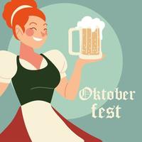 oktoberfest vrouw cartoon met traditioneel doek en bier vector design