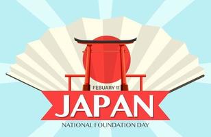 japan nationale stichtingsdagbanner met japanse ventilator en blauwe stralenachtergrond vector