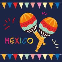 mexico label met een paar maracas, muziekinstrument vector