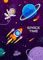 tekenfilm ruimte poster schattig kind astronaut en raket vector