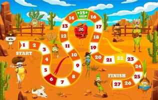 kinderen stap bord spel, tekenfilm cowboy groenten vector