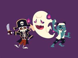 set tekens halloween skelet, spook en zombie vector