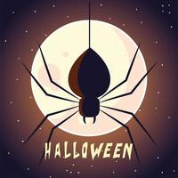 halloween-kaart met volle maan en spin vector