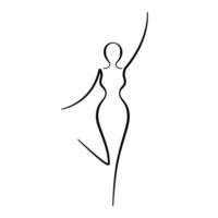 vrouw lichaam, meisje schoonheid, lijn kunst icoon. vrouw speels gelukkig houding schets silhouet, model, figuur. abstract teken van meisje voor welzijn centrum, sport, dans, schoonheid salon, spa. vector illustratie